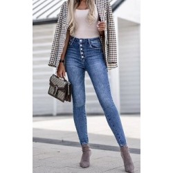 Jean skinny push up à boutons et taille haute