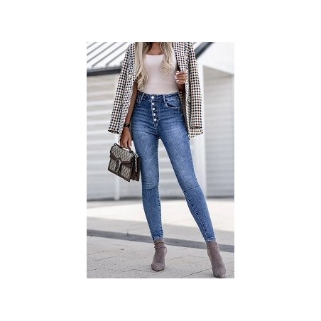 Jean skinny push up à boutons et taille haute