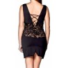 Robe cocktail empiècements dentelle et wetlook