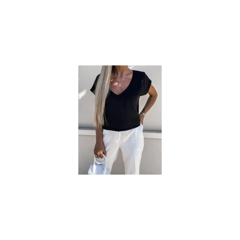Top T-shirt en col V, large et fluide dans une matière très doux et confortable