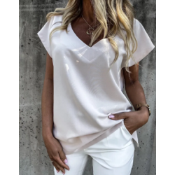 Top T-shirt en col V, large et fluide dans une matière très doux et confortable