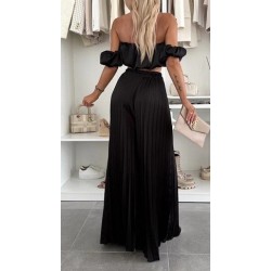 Ensemble 2 pièces : haut + pantalon Haut : Top bardot élastiqué, sans manches, froncé Bas :