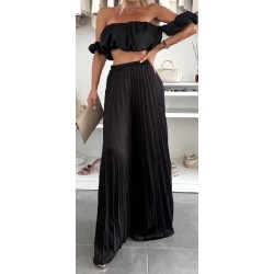 Ensemble 2 pièces : haut + pantalon Haut : Top bardot élastiqué, sans manches, froncé Bas :