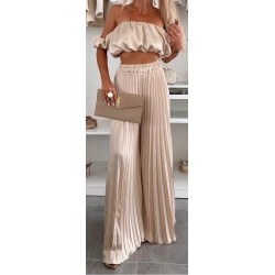 Ensemble 2 pièces : haut + pantalon Haut : Top bardot élastiqué, sans manches, froncé Bas :
