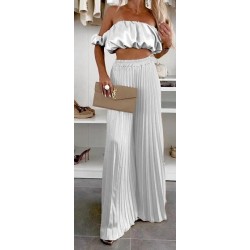 Ensemble 2 pièces : haut + pantalon Haut : Top bardot élastiqué, sans manches, froncé Bas :