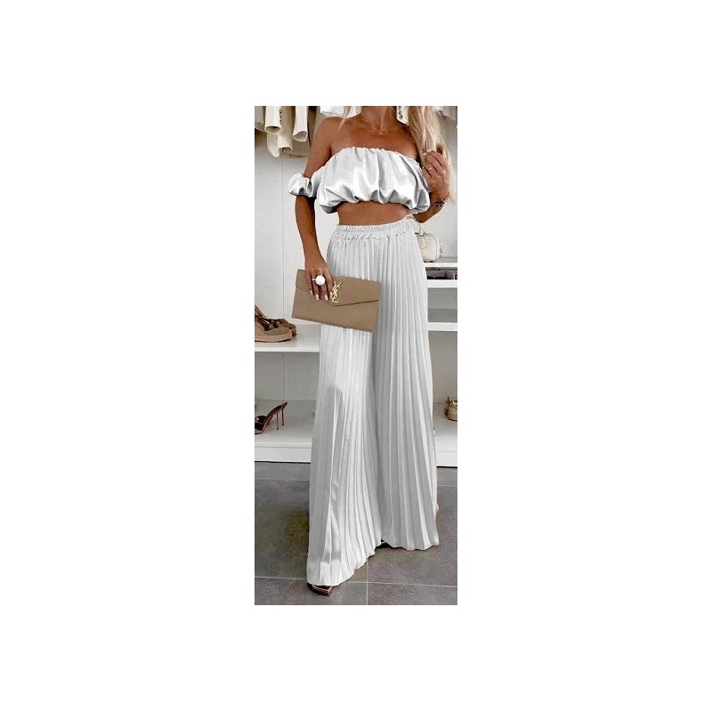 Ensemble 2 pièces : haut + pantalon Haut : Top bardot élastiqué, sans manches, froncé Bas :