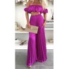 Ensemble 2 pièces : haut + pantalon Haut : Top bardot élastiqué, sans manches, froncé Bas :