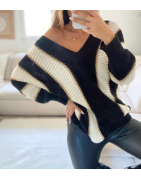 Pull à rayures en lurex en col V