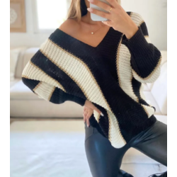 Pull à rayures en lurex en col V