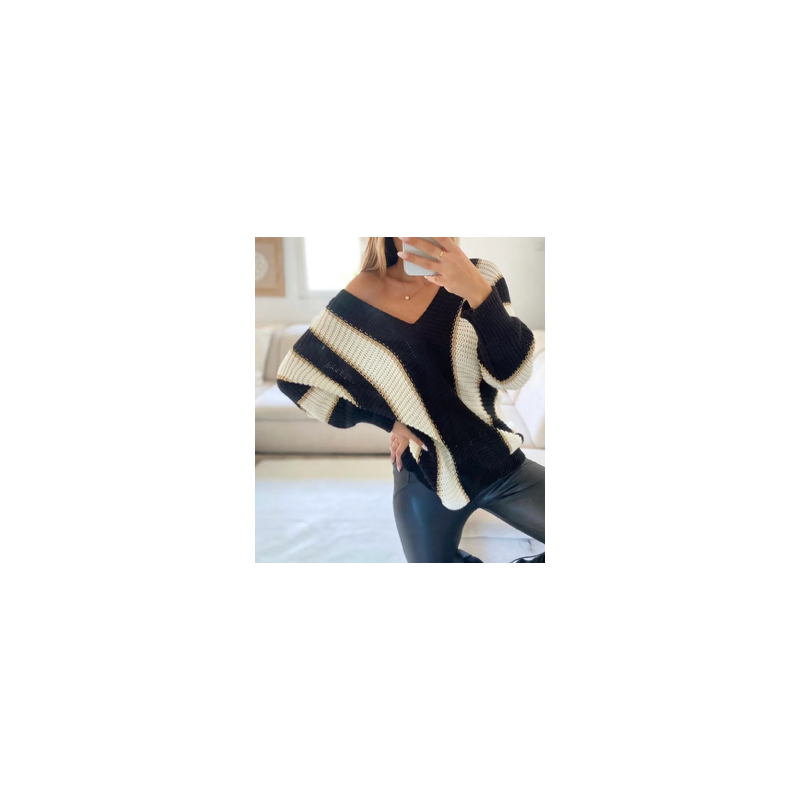 Pull à rayures en lurex en col V