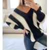 Pull à rayures en lurex en col V