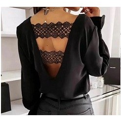 Top blouse manche longue dos nu dentelle.