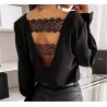 Top blouse manche longue dos nu dentelle.