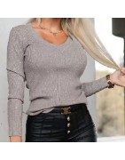 Pull col V femme