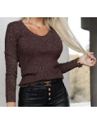 Pull col V femme