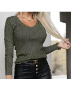 Pull col V femme