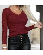 Pull col V femme