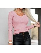 Pull col V femme