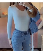 Pull femme  blanc col V