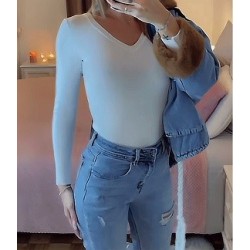 Pull femme  blanc col V
