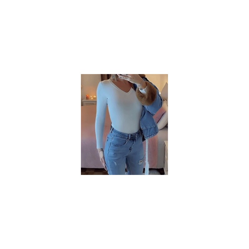 Pull femme  blanc col V