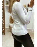 Pull femme  blanc col V