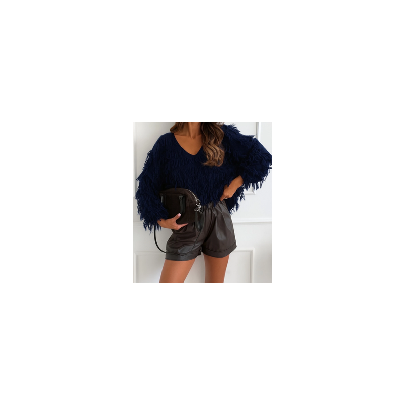 Pull femme col V à franges