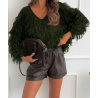 Pull femme col V à franges