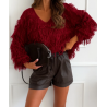 Pull femme col V à franges